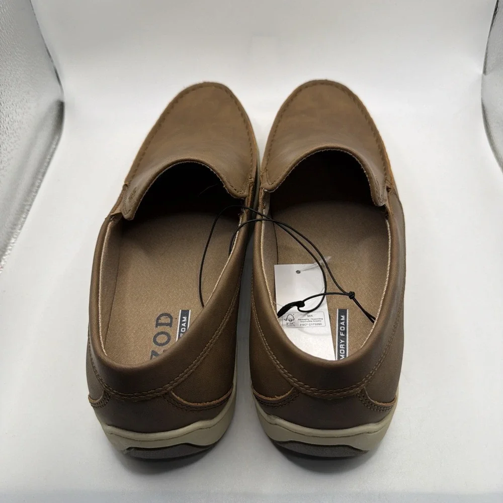 Izod Seapoint Loafers Men's Tan Leather Slip On Mem Foam‎ Casual Mocassin 10.5
